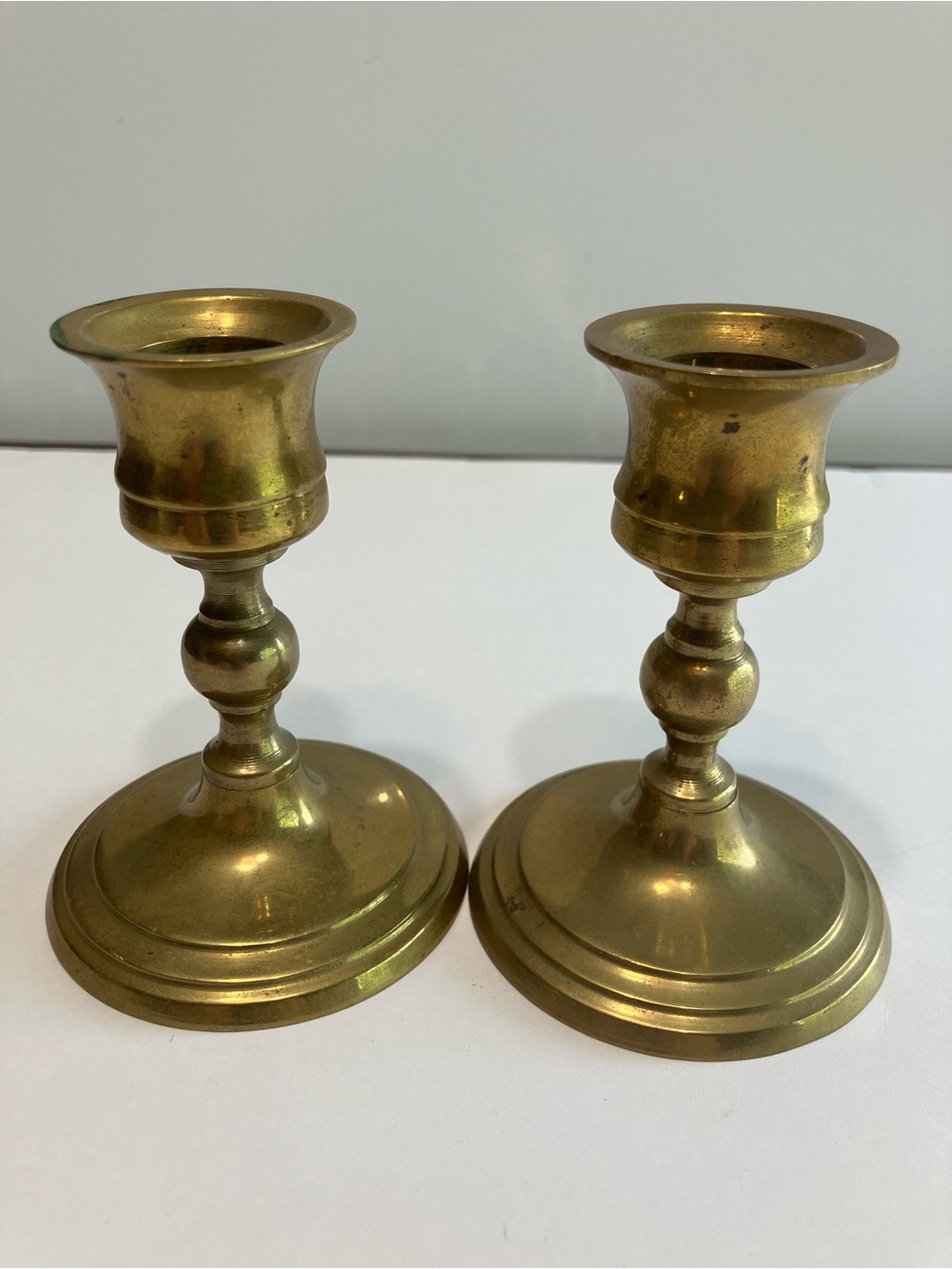 Vintage Pair Brass Candlestick Holders 3.5” Set Of 2